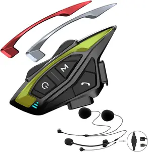 Motorcycle Helmet Bluetooth Intercom Kit, Motorbike Helmet Intercom Interphone Headset with DSP/CVC Noise Cancellation, 1500m 8 Riders Group Helmet Intercom, with FM Radio for ATV/Dirt Bike (1 Pack)