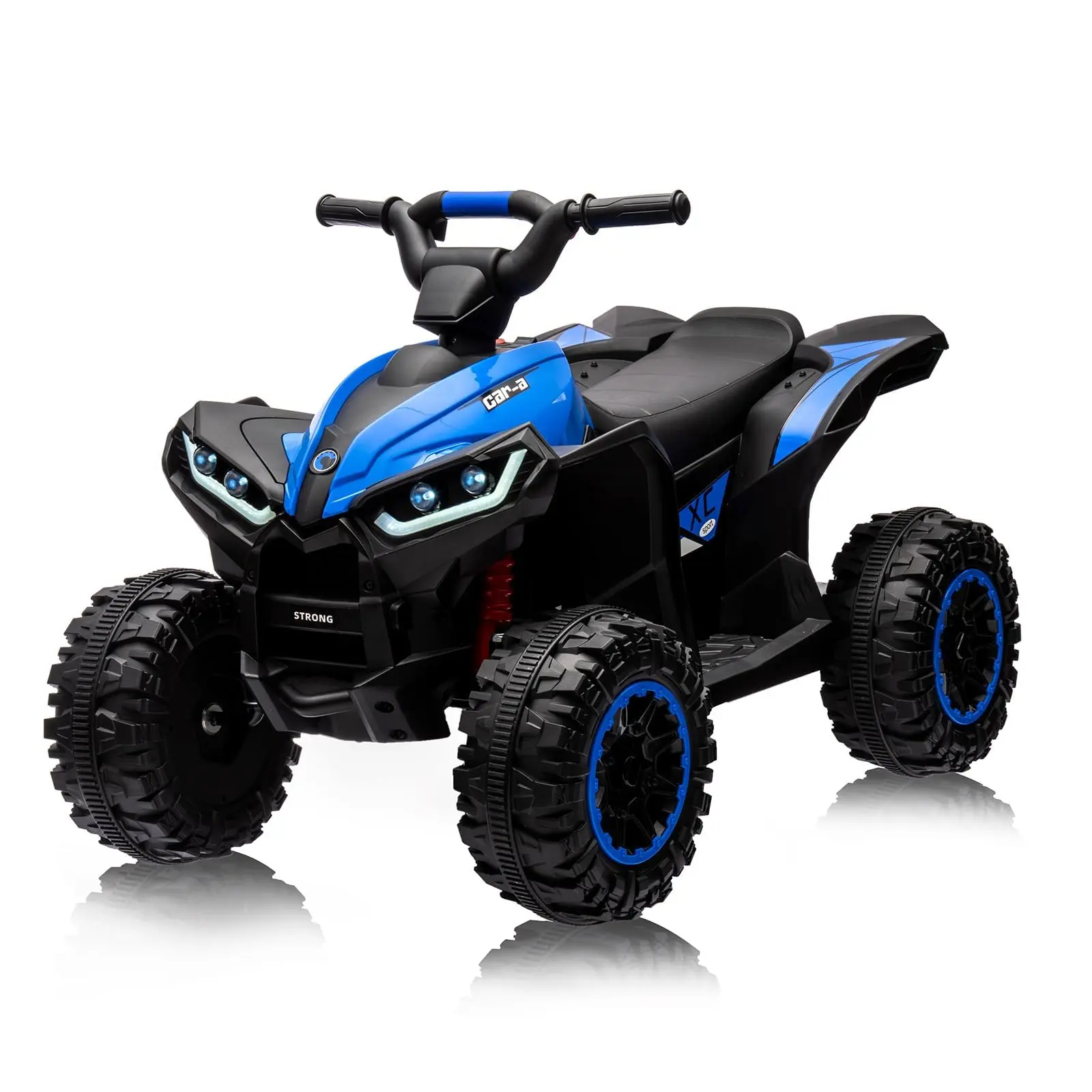 Gaomon Rechargeable 12V Battery-Powered Kids 4WD Off-Road Ride-On Car, 35W Dual-Motor ATV Look Electric 4-Wheeler, 2 Control Modes, High-Low Speeds, Music, Horn, LED Lights, USB Port, AUX Input, 66 lbs Blue Christmas Gift for Boys, Horn + Music Play, Off-