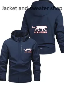 Men's Lightweight Polyester Fashion Hooded Jacket, Cat Print, Front Zipper, Casual Outdoor Spring Summer Coat