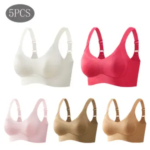 3/4/5 pcs A women’s solid color wireless bra, comfortable breathable elegant seamless push-up bra, women’s underwear, soft underwear for all seasons, bras for women