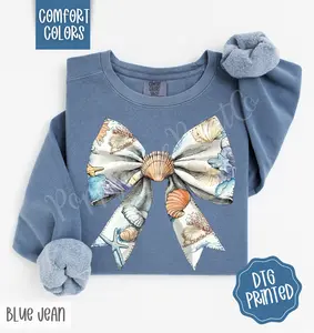 Shell Bow Comfort Colors Sweatshirt, Cute Summer Sweater, Girly Beach Crewneck