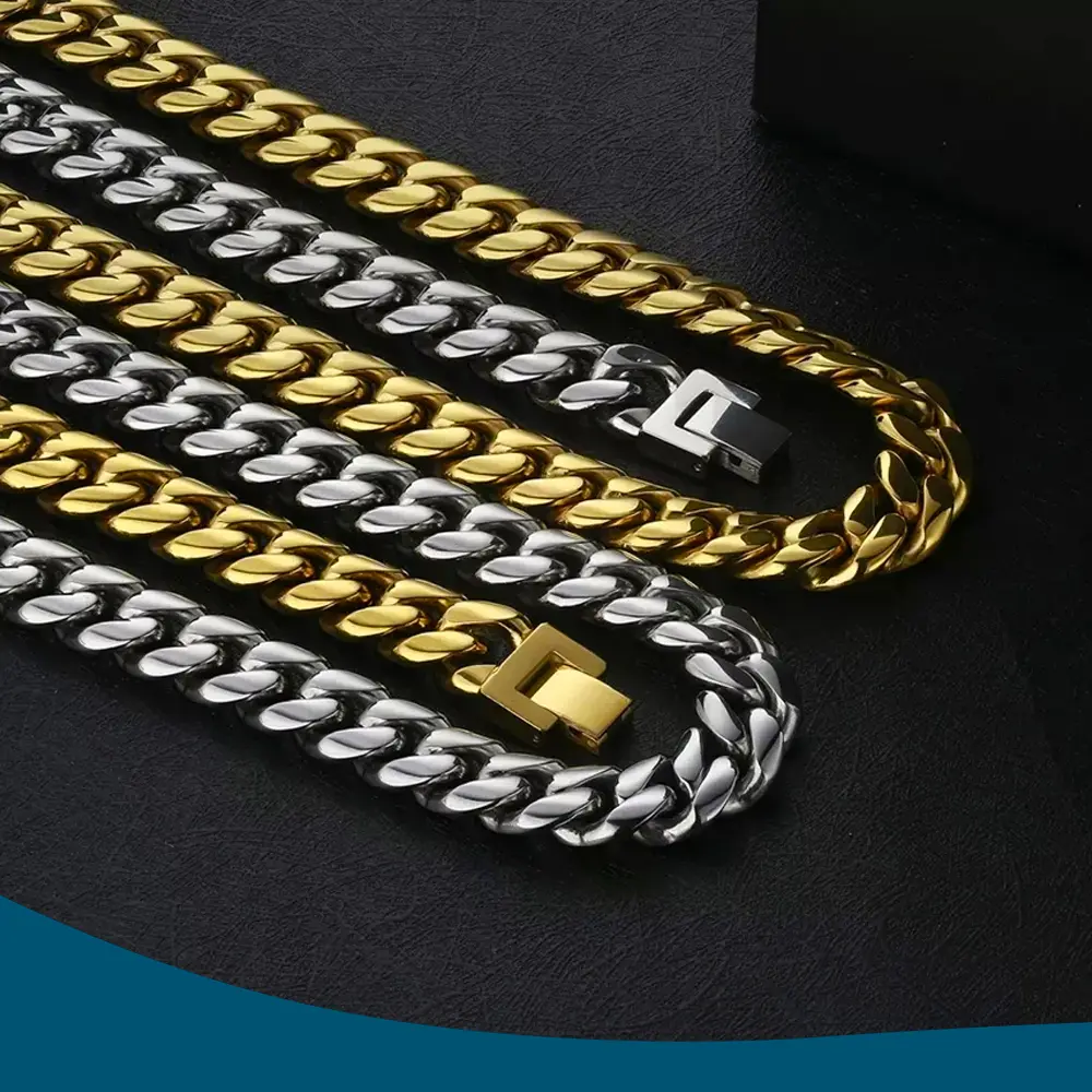 18K Gold Plated Stainless Steel 12mm Cuban Link Chains, Hip Hop Chunky Heavy Cut Curb Necklace for Men