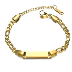 OIDEA Couple Bracelets, Stainless Steel Engravable Figaro Chain Wristband Set, His and Hers Anniversary Jewelry Gift