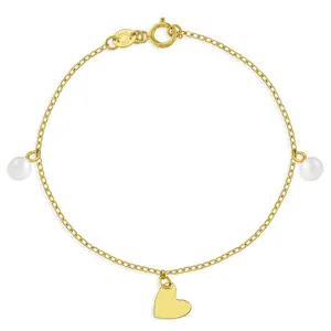 14k Gold 5.5" Freshwater Pearl & Heart Dangle Baby / Toddler / Kids Bracelet