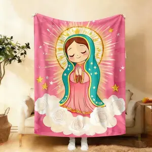 Anime Virgin Mary & Our Lady Guadalupe Design Soft Flannel Throw Blanket Soft Funny Throw Blanket Cozy Lightweight Plush Portable Cover Blanket For Sofa,Warm Gift For Birthday,Christmas,Multiple Blankets