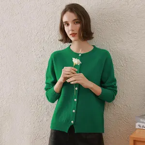 COMOBOCA 100% Wool Women's Round Neck Cardigan Sweater for Cozy Winter Wear - Lightweight & Figure-Flattering Design