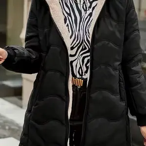 Women’s Mid-Length Hooded Puffer Jacket with Fleece Lining