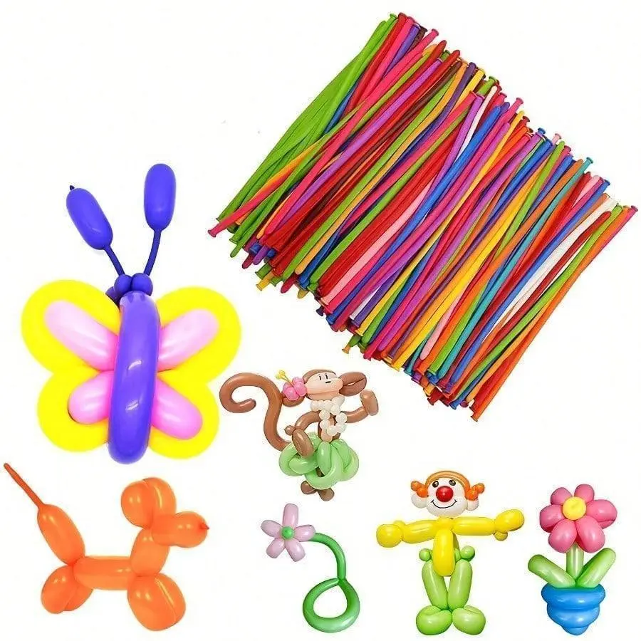 100pcs Magic Skinny Balloons - Long Latex Balloons For DIY Animal Shapes Multicolor Party Decor For Birthdays, Weddings, Christmas, New Year & Winter Events | No Electricity Needed, Event Decorations | Festive Balloon Garland | Twisting Tools Included