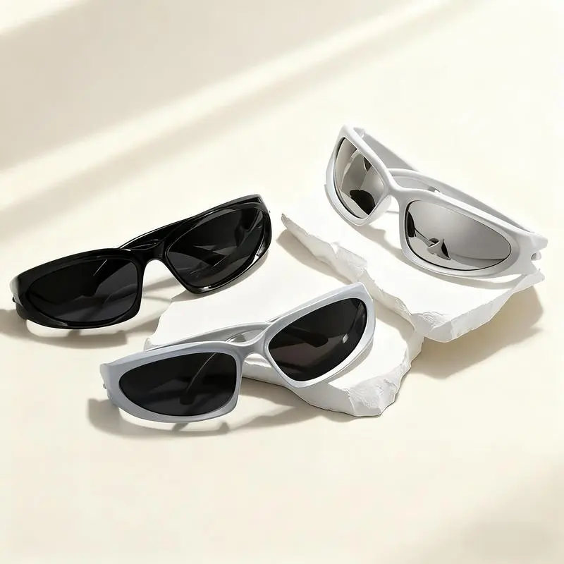 3-Pack High Quality Lightweight Durable Trendy Sporty Punk-Style Oval Sunglasses for Women & Men, Y2K Mirror Colorful Goggle Shades (Festive & Party Accessory), High Quality Sunglasses