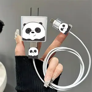 Cute Panda Pattern Charger & Cable Protector, Decorative Charger & Cable Protective Case, Phone Accessories Compatible with iPhone 18W/20W Charger