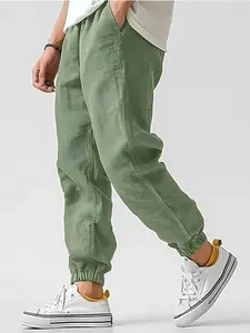 Lightweight Breathable Drawstring Jogger Pants, Suitable for Spring/Summer Casual & Street Style, Minimalist Textured Men's Long Pants