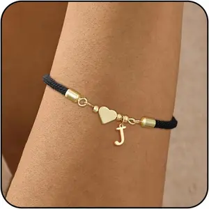 Initial Bracelets for Women Girls Gifts Trendy Heart Love Friend Birthday Gift Adjustable Gold Charm Name Letter A-Z Braided Cute Bracelets for Teen Kids Mother Couples Bracelet Jewelry