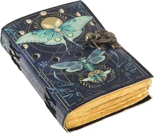 Book of Spells Leather Bound  Journal Deckle Edge Paper Grimoire Printed Diary   and  Spell Notebook Antique  Book for Men and Women