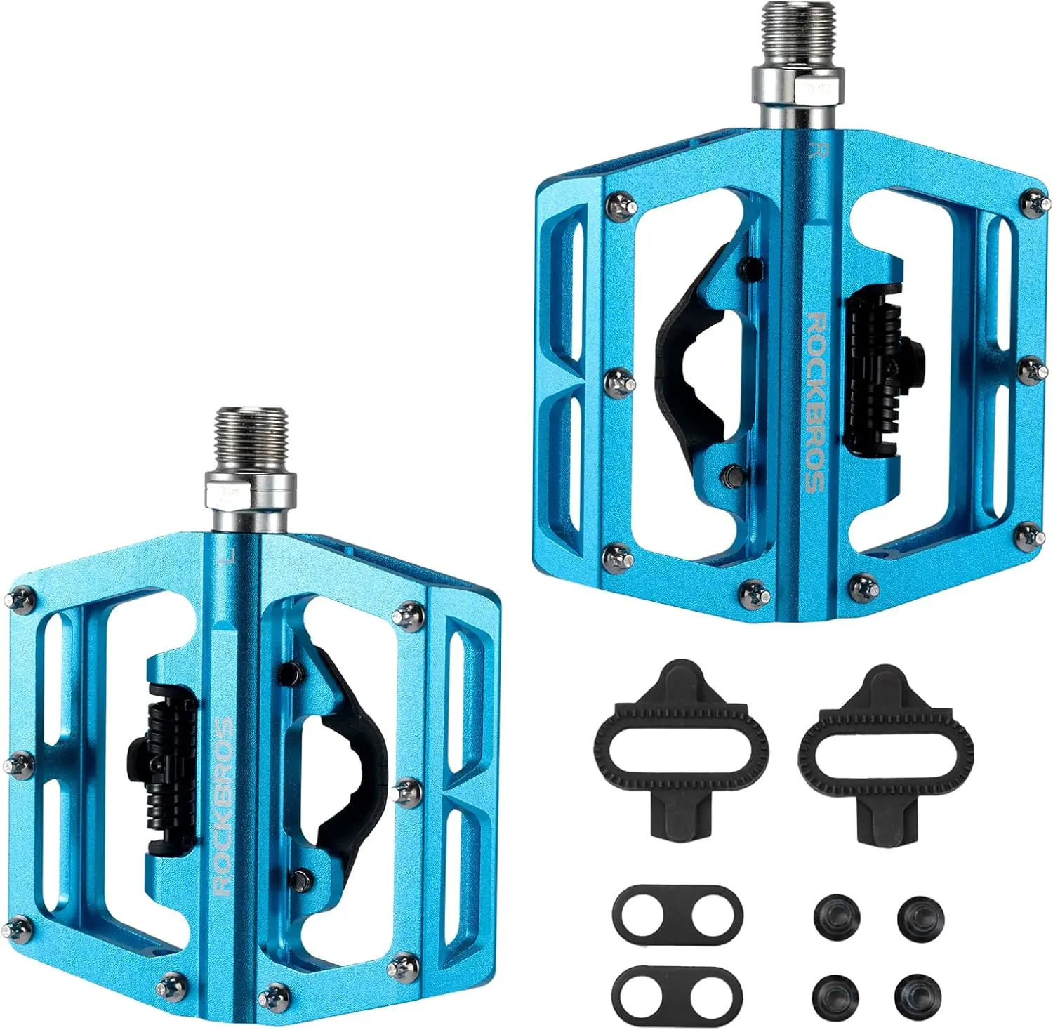 ROCKBROS SPD Compatible MTB Pedals, Dual Function Clipless Flat Pedals | Aluminum dual-function pedals with sealed bearings, 9/16" spindle and included cleats for MTB, road and commuter bikes.