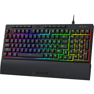 Redragon K515 Shiva RGB Membrane Gaming Keyboard, 98 Keys Mechanical-Feel Keyboard w/Smooth Linear Switch, On-Board Macro & Dedicated Multimedia Keys, Detachable Wrist Rest, Software Supported