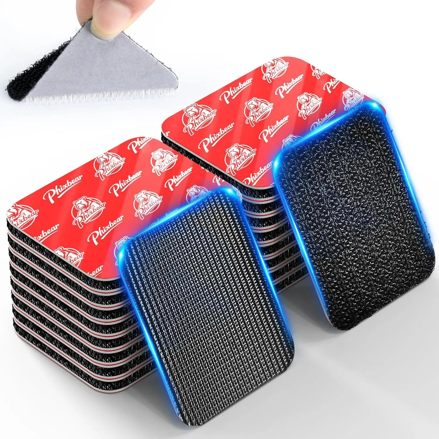 PHIXBEAR Hook and Loop Strips with Super Adhesive Heavy Duty, Heat Resistant Waterproof, Outdoor or Indoor Use, 16 Sets Black 1.57x1.97 Inch