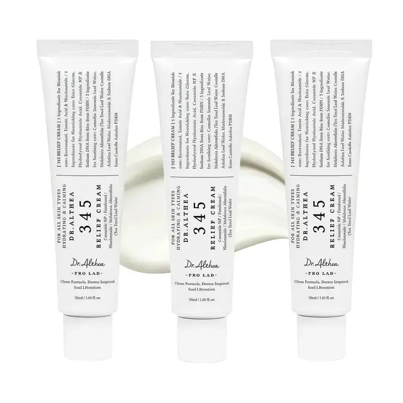 Dr.Althea 345 Relief Cream, Korean Skincare, 1.69 Fl Oz (Ver.2 - Pack of 3) | PDRN, Hyaluronic Acid for Instant Hydration, Blemish, Post-Acne Vegan Face Moisturizer, Non-comedogenic