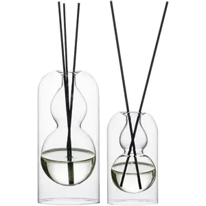 Empty Glass  Reed Diffuser Bottles,for Essential Oil, with 16 count Black Reed Sticks,Minimalist Decor,2pcs/Set.