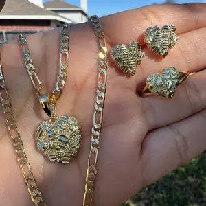 Heart nugget gold plated set, necklace, ring, earrings