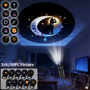 3/6/10pcs LED Projection Lamp | 360° Rotatable, Festival Atmosphere, Suitable for Walls, Ceilings, Indoors, Bedrooms, Easter, Ramadan Decoration, USB Powered