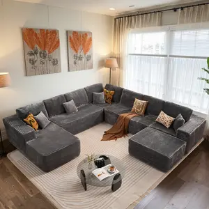 Viral Cloud Sectional Couches for Living Room,Modular Sectional Sofa With Ottoman,No Assembly,Plush Corduroy Large Floor Couch Set with Deep Seat Chaise Lounge,Free Combination