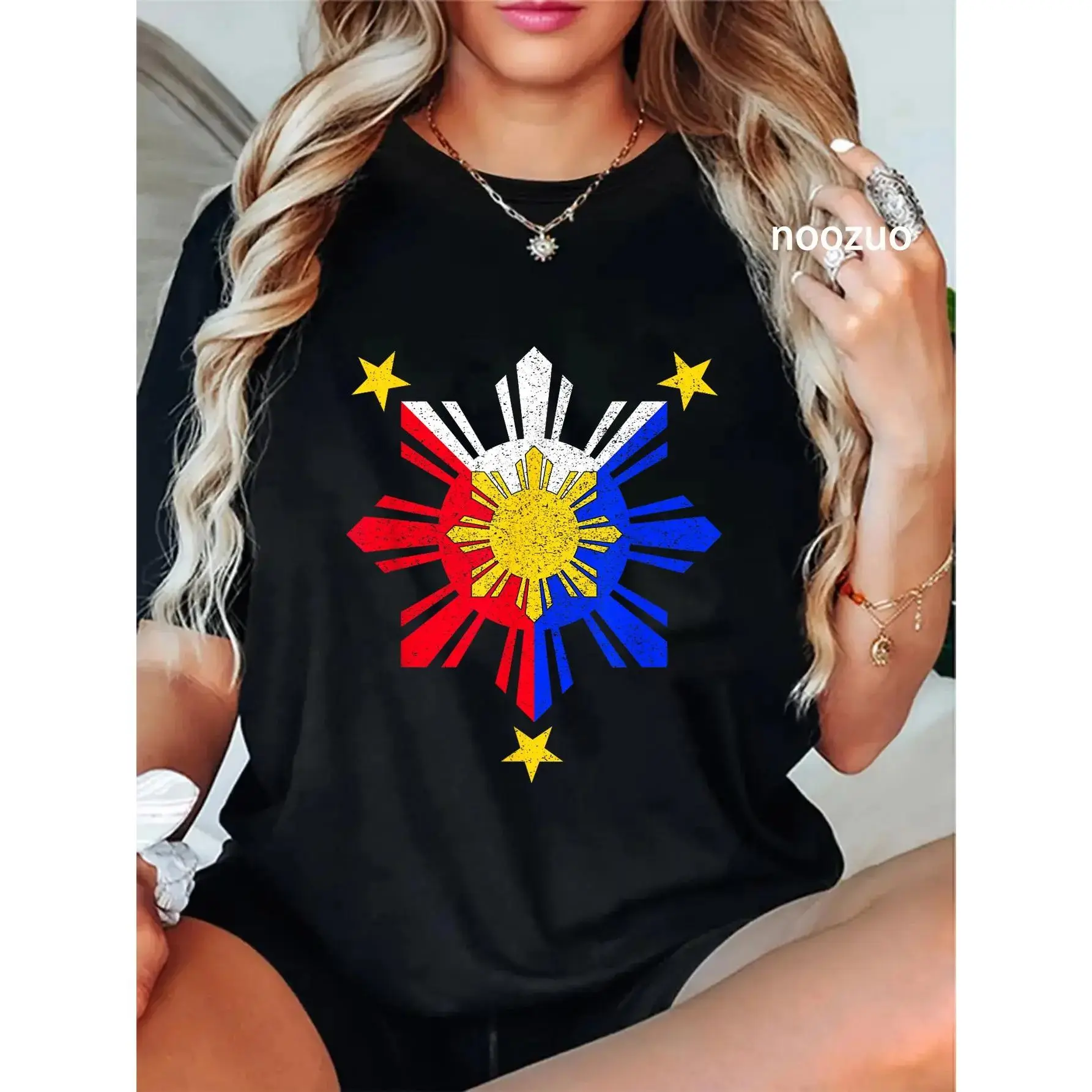 GGOR 100% Cotton Pinoy Filipino Philippine Flag Sun TCasual Graphic -Shirt