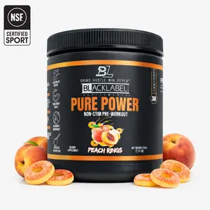 BlackLabel PURE POWER NSF Certified Non-Stimulant Pre-Workout Hibiscus Lemonade Peach Rings 216g for Athletes Strength Endurance Natural Muscle Energy Supplements - Healthcare