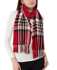 Charter Club Women's Red Chenille Plaid Scarf