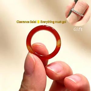 【Buy 1 Get 1 FREE】Natural Red Carnelian Bold Ring Set with Bonus Silver-Tone Band, Casual Style Charm Stacking Rings, Elegant Crystal Spiritual Energy & Vitality Gift, Bold Rings