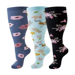 3 Pairs Plus Size Floral Calf Socks – Soft, Breathable & Lightweight, Perfect for Daily Wear, Office, Travel & Parties