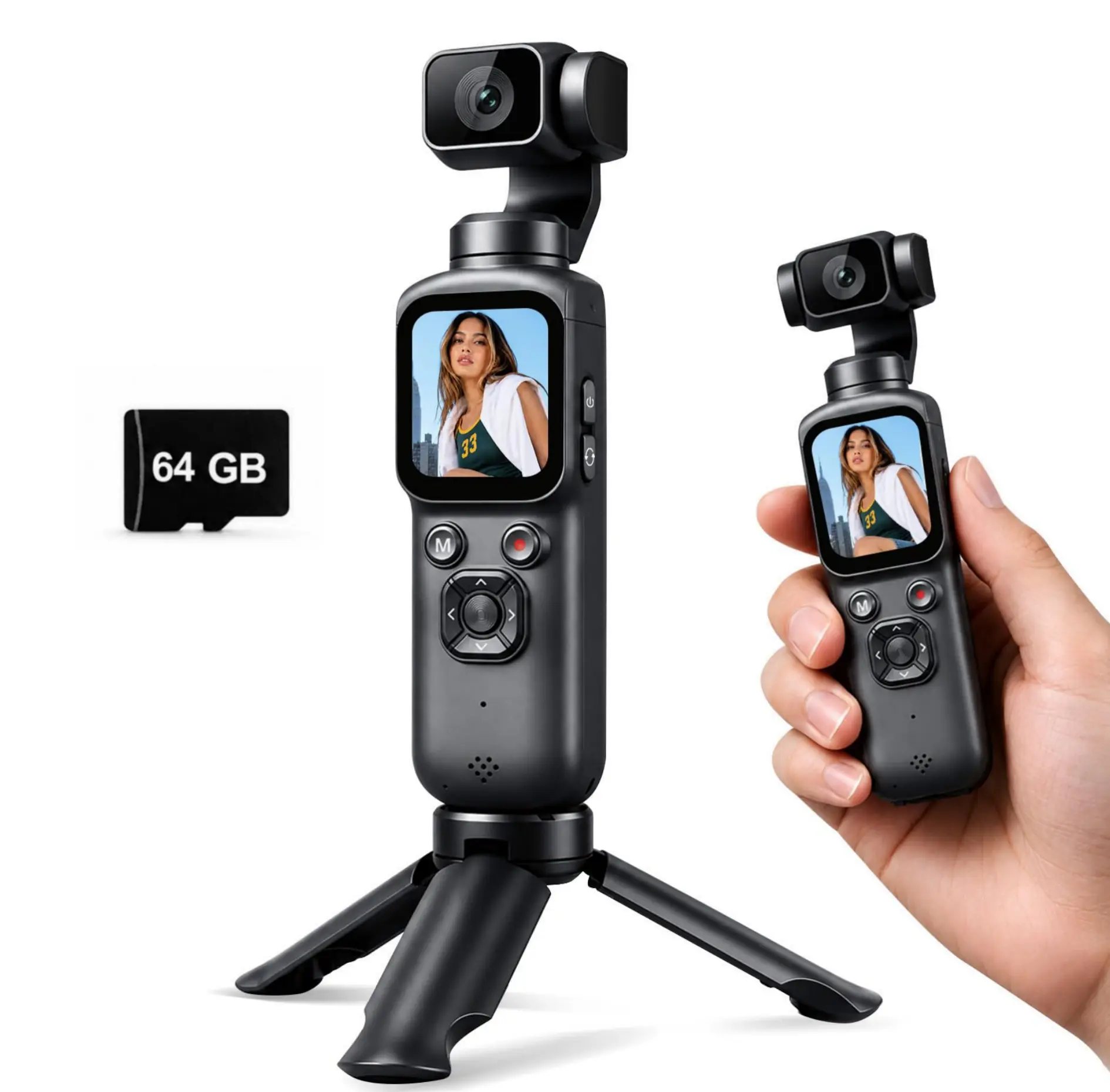 4K Vlogging Camera with 330° Gimbal Lens & 75MP Photo, WiFi Pocket Camera | Compact Vlog Camera for Beginners, 330 Degree Rotating Lens, Content Creator Kit with Tripod & 16GB Card