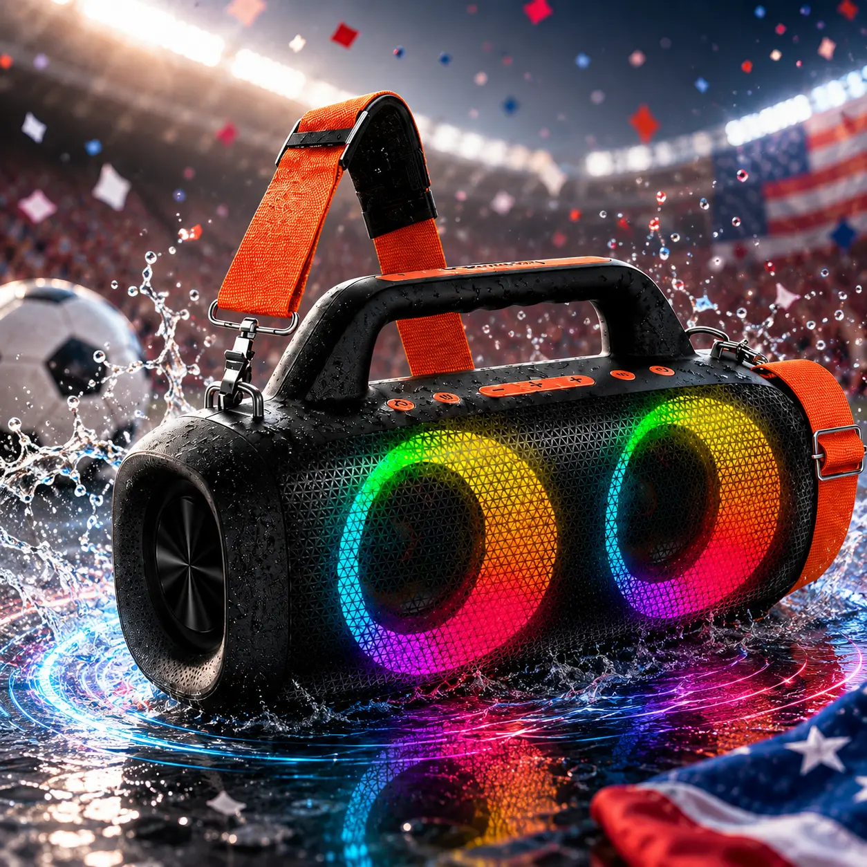 [Summer Wins]TAGRY Wireless Portable Audio Bluetooth Speaker,60W Powerful Sound with Deep Bass,IPX6 Waterproof,24H Playtime,Bluetooth 5.4,Adjustable Handle,RGB Lights,Wireless Stereo Pairing for Smartphone for Familiy, Friend and Birthday