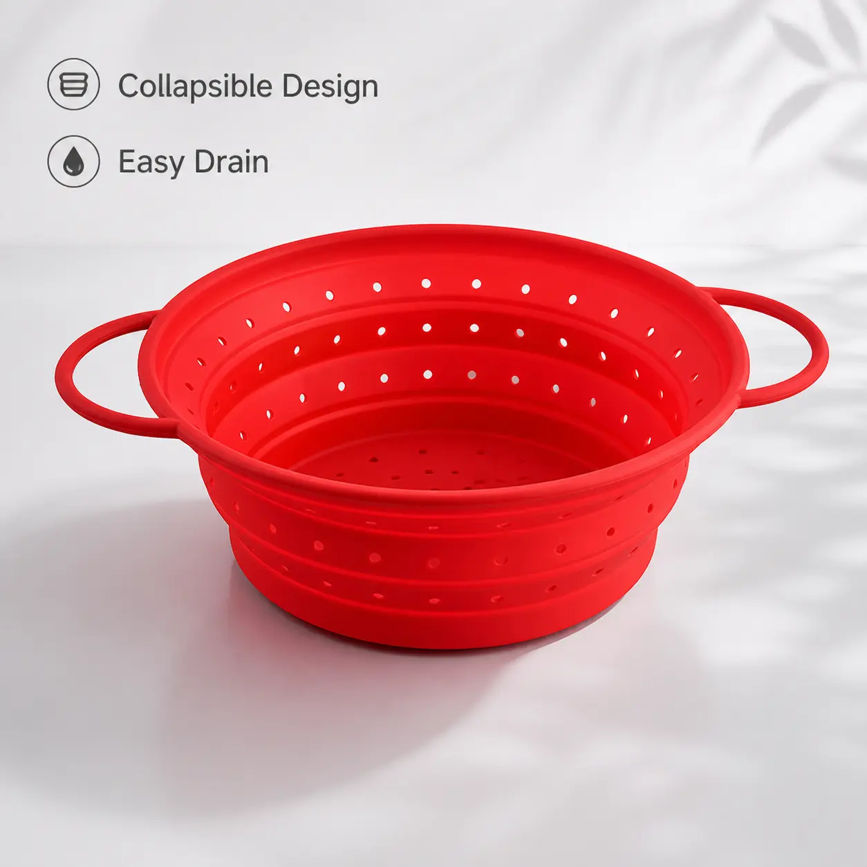 1 Count, Silicone Collapsible Colander with Double Handles and Drain Holes, Foldable for Kitchen Fruit Vegetable Draining and Steaming