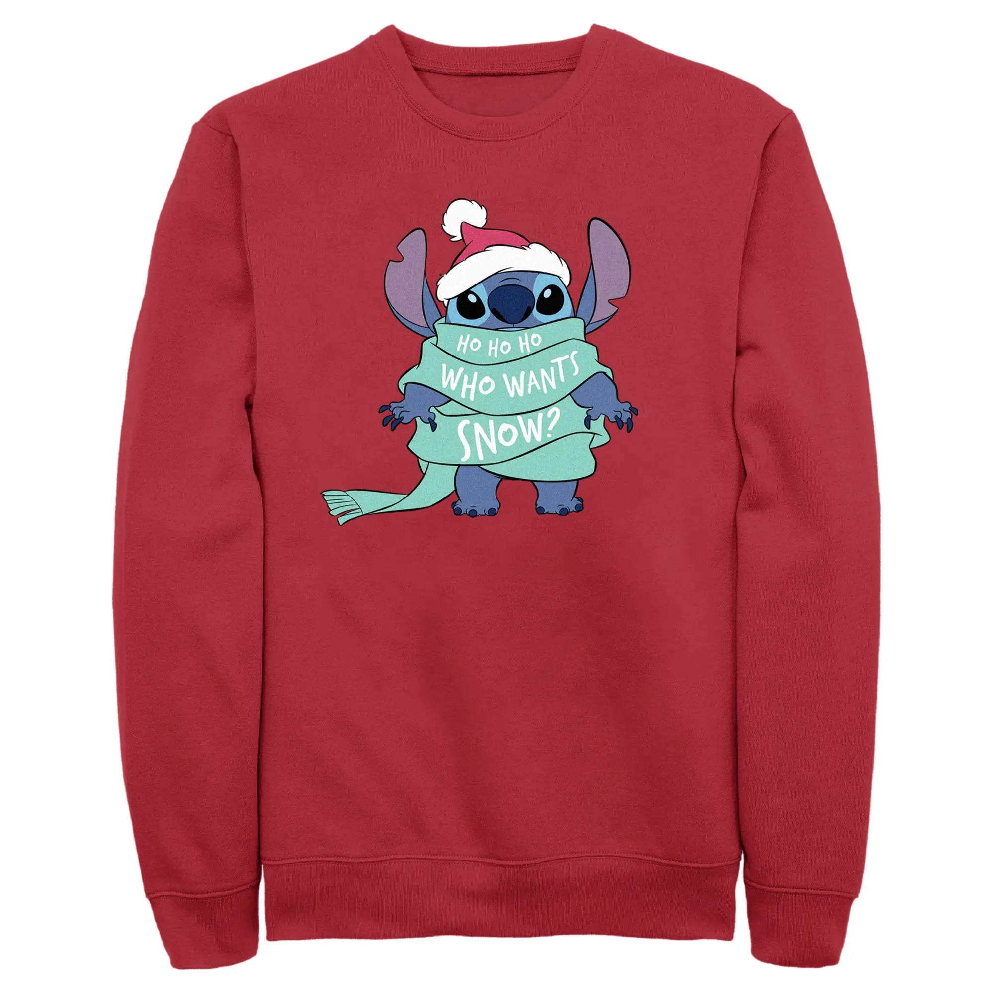 Disney Men's Lilo & Stitch "Who Wants Snow?" Festive Christmas Sweatshirt, Menswear Top Sweater