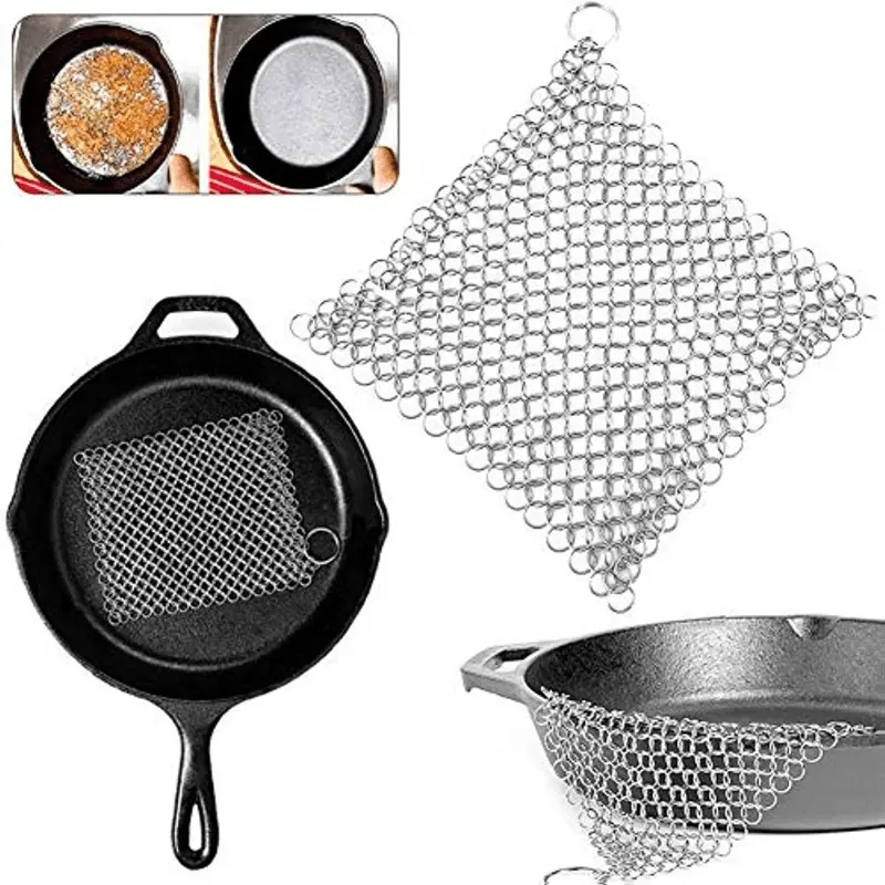 Upgrade Your Kitchen with this 1pc Cast Iron Cleaner Set - Perfect for Pots Baking Pans & Chain Scrubbers! Steel Mesh Scrubber Metal Scrubber