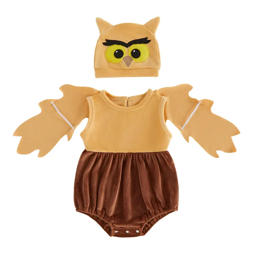 Baby Owl Costume Set with Yellow Top Brown Bottoms and Feathered Wings for Toddlers