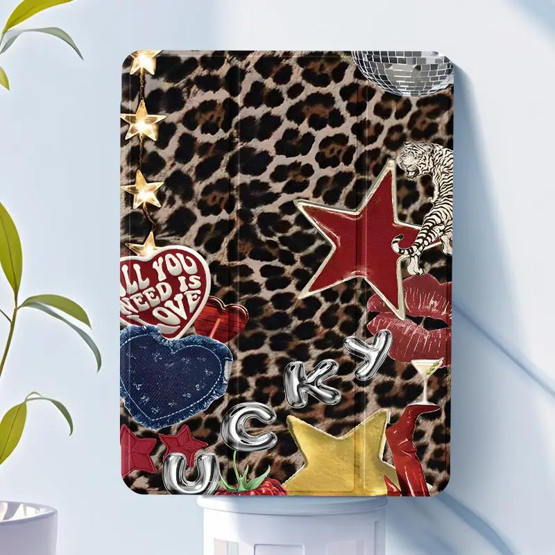 Fashion Leopard Print Pattern Tablet Case with Pen Slot, Auto Sleep/Wake Tablet Protective Cover, Tablet Accessories Compatible with iPad