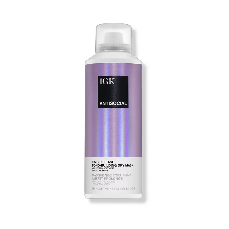 IGK Antisocial Bond-Building Dry Haircare Masque Bottle - Lightweight Lavender Leave-On Mask, Dry Mask Type, Repairs with Cystine Bis-Pg-Propyl Silanetriol, BHT, Disiloxane, Hydration, Glossy Shiny Hair, Residue-Free Shine & Extensions Care
