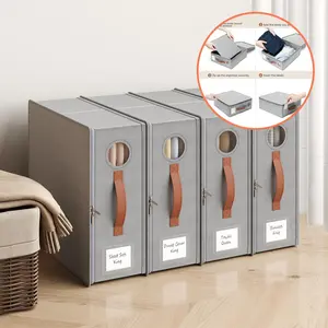 TRZZ Bed Sheet Organizer 4 Pack Viral Linen Closet Storage Bins, Foldable Linen  Fabric Sheet Storage with Clear Window Sturdy Handles for Queen King Sheets, Linen Organization Mother’s Day Gift 15×13×5”