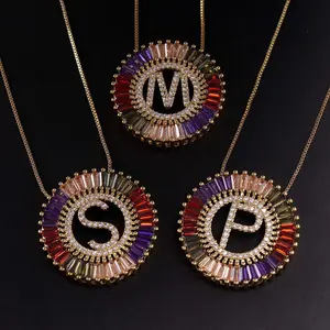 Colorful round 26 letter necklace zircon pendant clavicle chain female jewelry