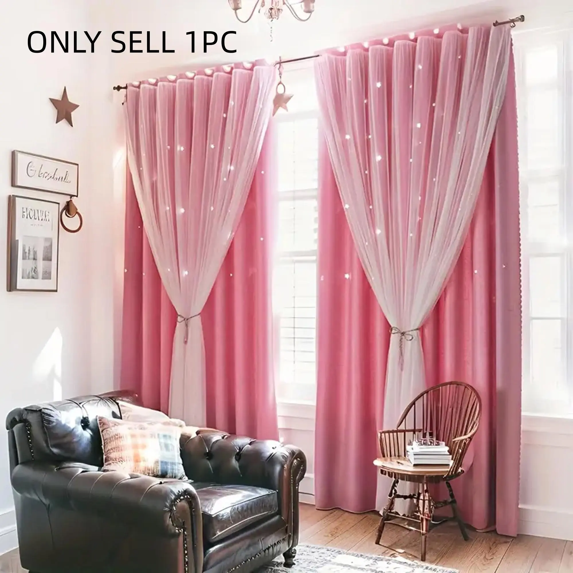 Romantic Elegant Blackout Window Cover with Star Holes Design, Dustproof Thermal Insulated Curtain, Minimalist Style Drapes for Bedroom Living Room All Seasons Use, Home Decoration Curtain, Privacy Grommet Curtains