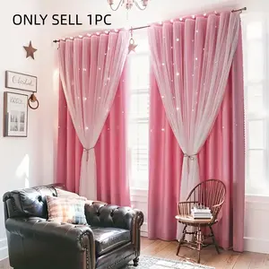 Romantic Elegant Blackout with Star Holes Design, Dustproof Heat Insulation, Minimalist Style Drapes for Bedroom Living Room All Seasons Use, Home Decoration Curtain, Privacy Grommet Curtains