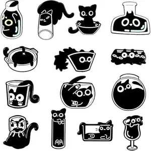 14PCS Black Cat Enamel Pin Bulk - Lovely Metal Kitten Brooches, Cute and Quirky Lapel Pins for Backpack Hat Jackets Bag Clothes Accessories - Cute and Quirky Lapel Pins for Cat Lovers