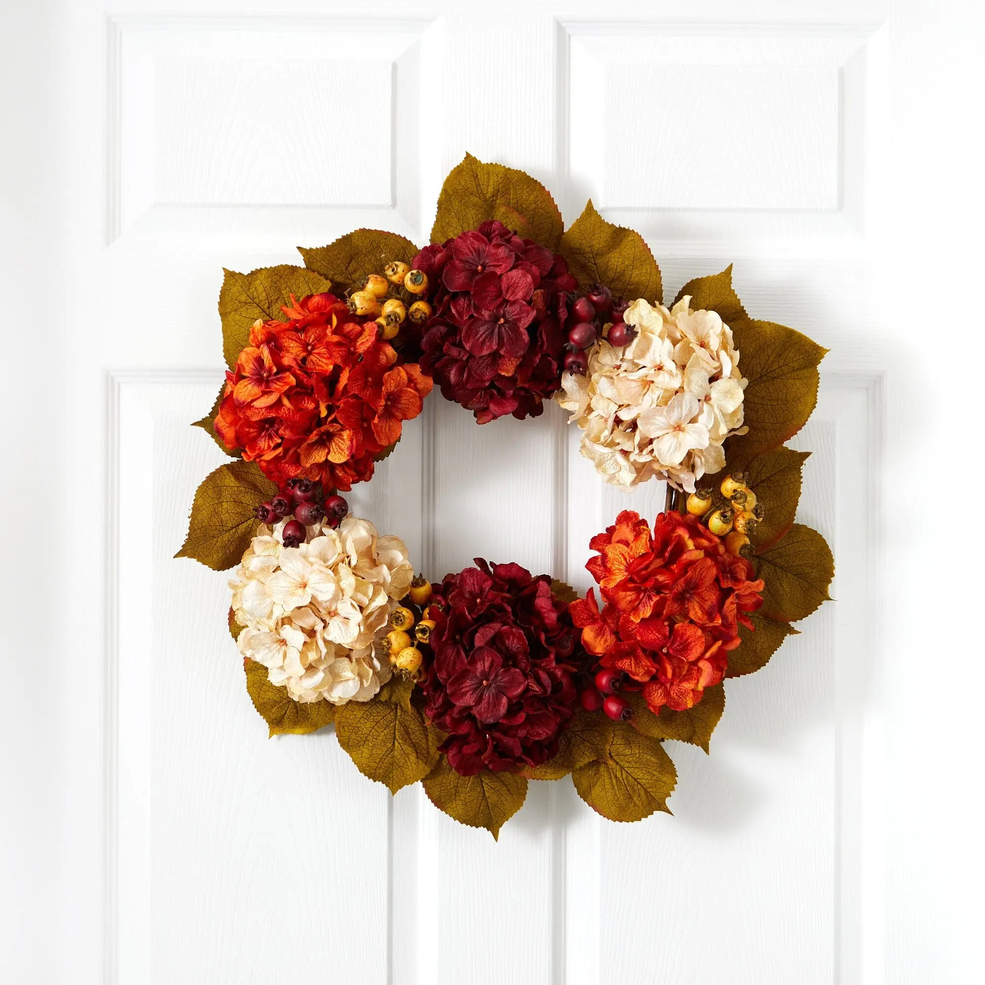 20 in Hanging Artificial Flowers Wreath - Artificial Hydrangea & Berry Accents, Floral Decor Wall Ornament, Room Decor Home Supplies Decoration