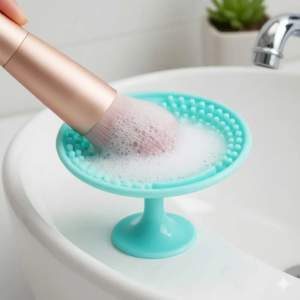 Silicone Face Cleansing Pad Dual-Sided Exfoliating Brush Deep Clean Skin Care Tool Travel Puff Sponge Washer Compact Cup Portable Anti Slip Base Detachable Makeup Remover Available in Multiple Colors