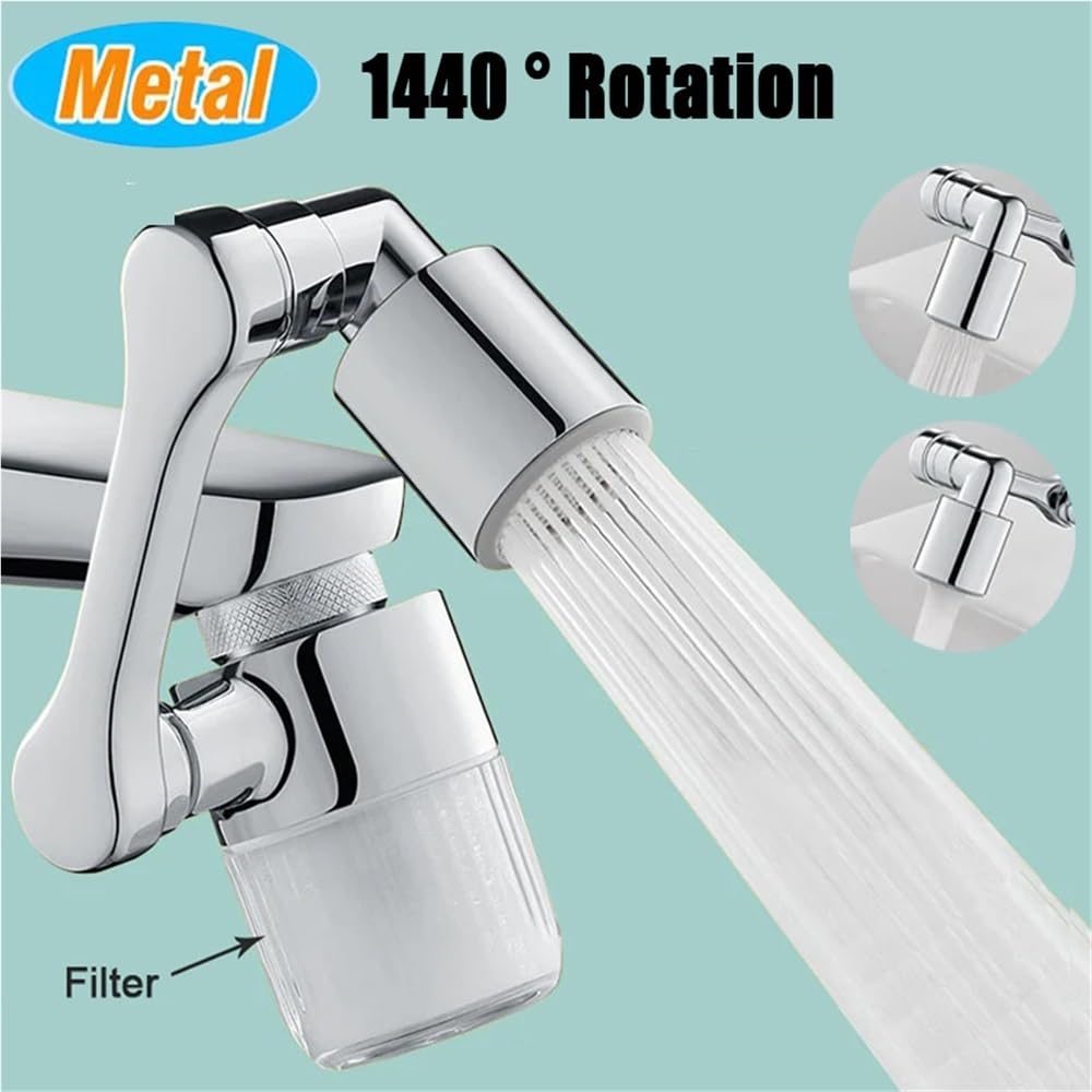 1080° Swivel Kitchen Faucet Extender with 6 Filters, 2 Spray Modes, Anti-Splash Design. 360° Rotatable Faucet Aerator for Sink, Easy Install for Bathroom & Kitchen, Gentle Water Flow for Hand & Face Washing, Kid-Friendly