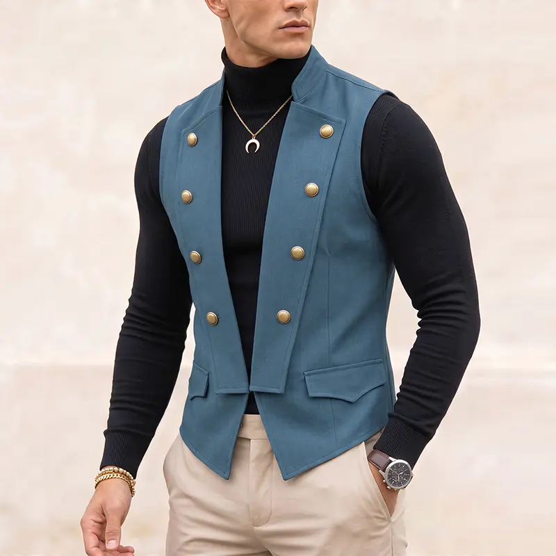 INCERUN Mens Stand Collar Double-breasted Sleeveless Party Casual Jacket Coat Vest Waistcoat