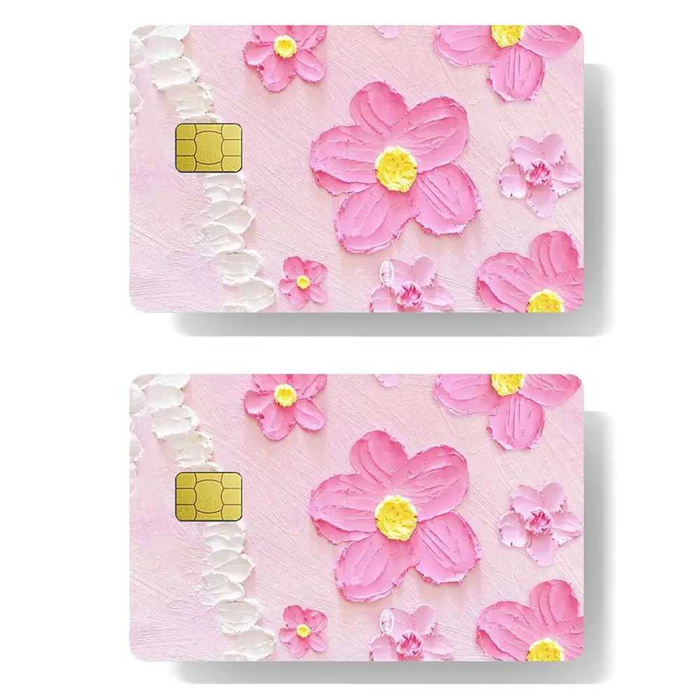 Flower Pattern Credit Card Sticker, 2 Counts/set Removable Thin Digital Printing Personalized Kit, Debit Card Protective Film