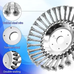 8 Inch Steel Wire Rotary Weed Brush Cutter Trimmer Head for Weed Cutter Eater, Unbreakable Wired Trimmer Blade, Weed Trimmer Eater Head with Adapter Kits for Moss Grass Rust Removal Lawn Mower Tool Box Tool Kit