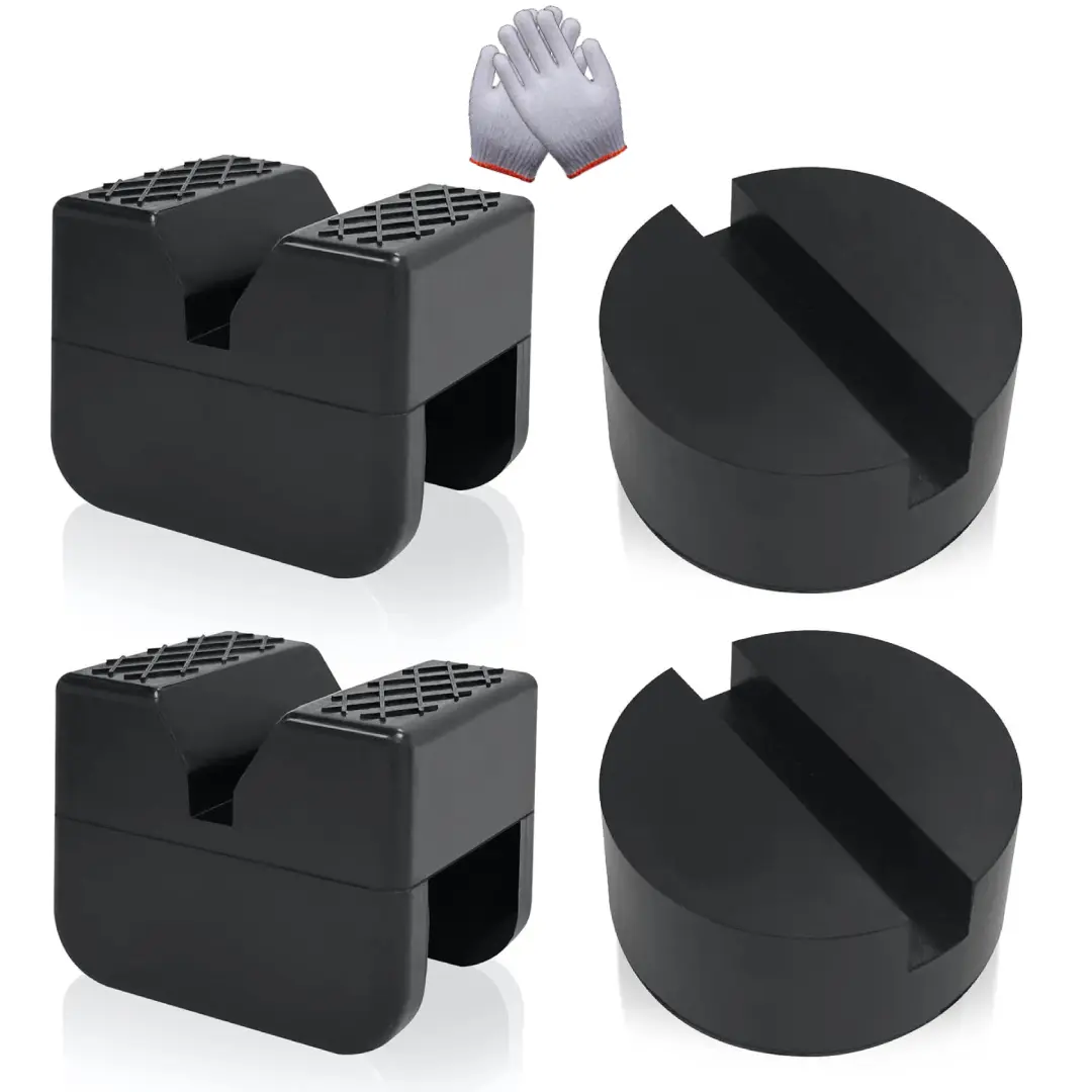 4 Packs Jack Pads, Universal Rubber Rail Pinch Weld Protector, Slotted Adapter for Jack Stand and Floor Jack with 1 Pair Glove Kit
